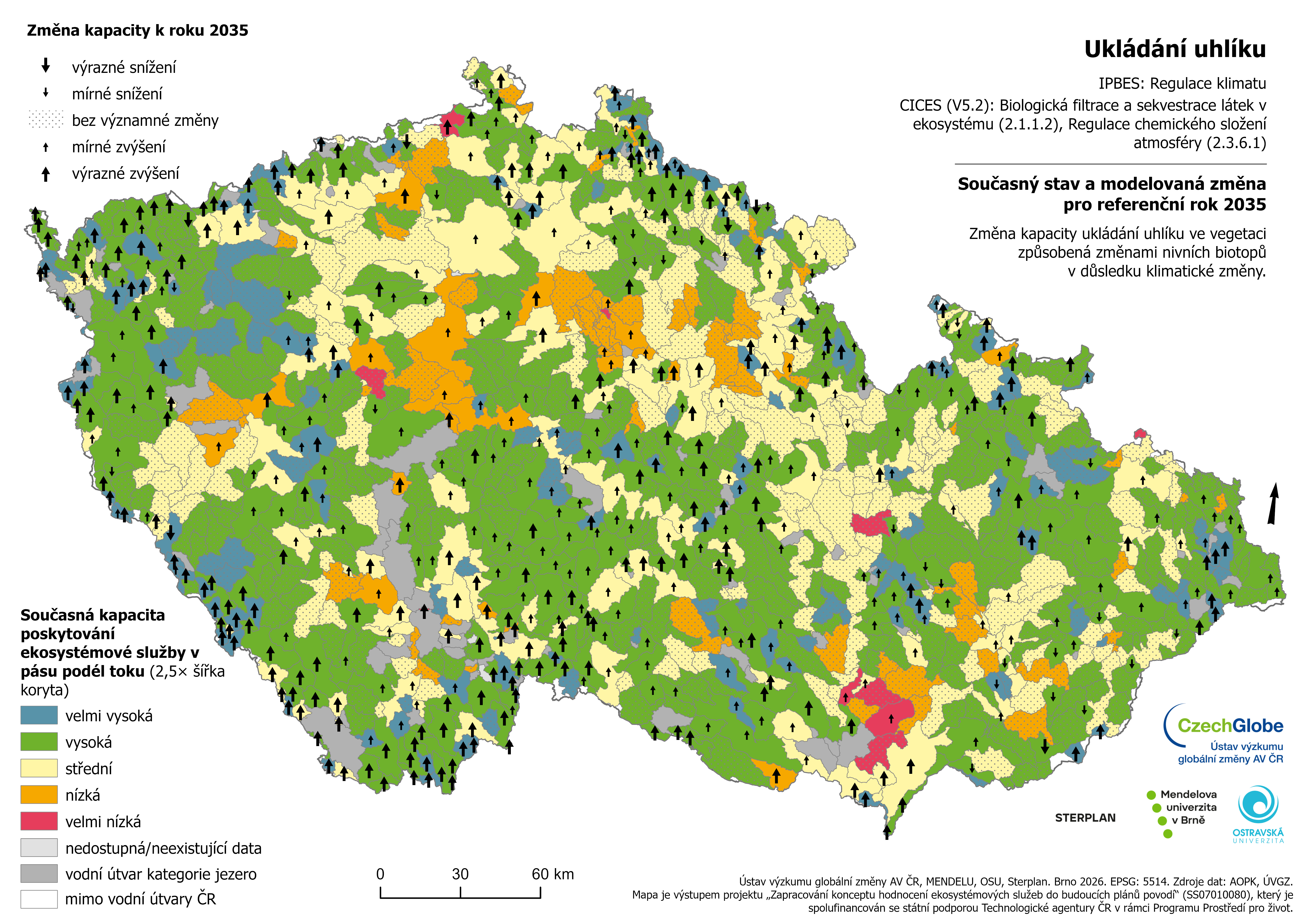 5b-K-35 - Ukládání uhlíku v pásu podél toku (2035), porovnání se současným stavem